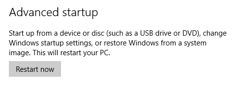 Opsi startup lanjutan - Tombol Mulai ulang sekarang